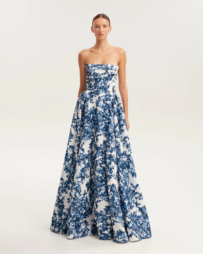 Damen Maxikleid Blütenmuster Schulterfrei Eveloria
