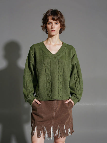 Damen Grobstrickpullover V-Ausschnitt Modern Eveloria