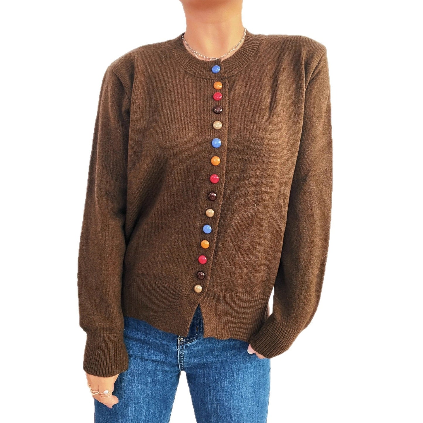 Damen Strickjacke Farbenfroh Knopfdetail