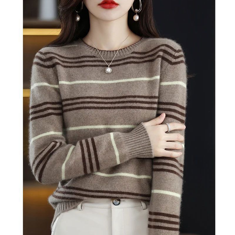 Damen Streifenpullover aus Soft-Material Beige