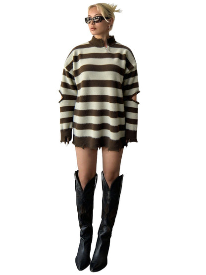 Damen Strickpullover Oversized mit Reißverschluss