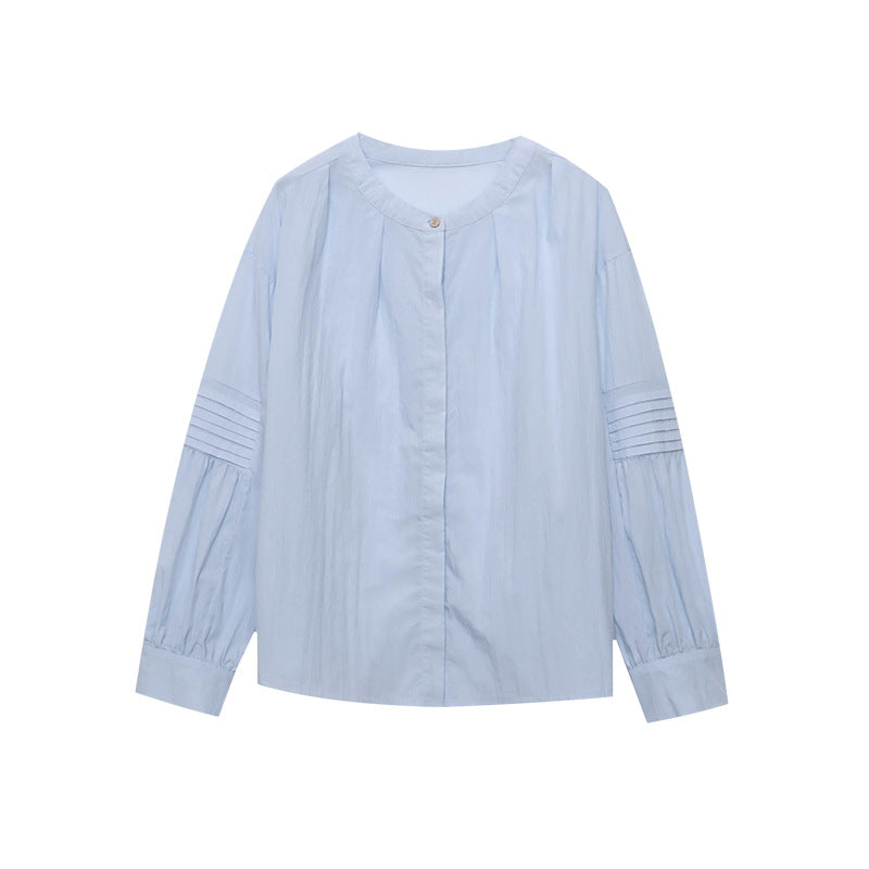 Damen Bluse Puffärmel Knopf Detail Elegantes Design
