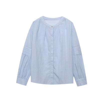 Damen Bluse Puffärmel Knopf Detail Elegantes Design
