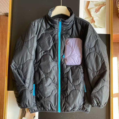 Damen Steppjacke Leicht Hohler Kragen Praktische Taschen