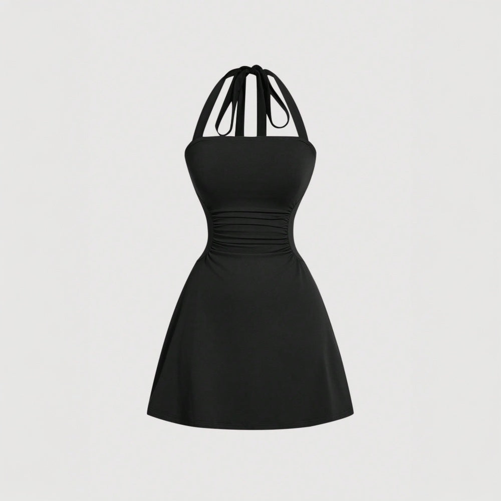 Damen Halterkleid Figurformend Drapierung Rückenschnürdesign