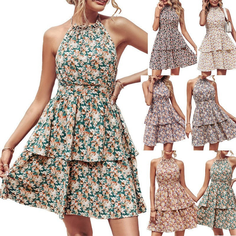 Damen Sommerkleid Volant Hochgeschlossen Pastell Rosa - Eveloria