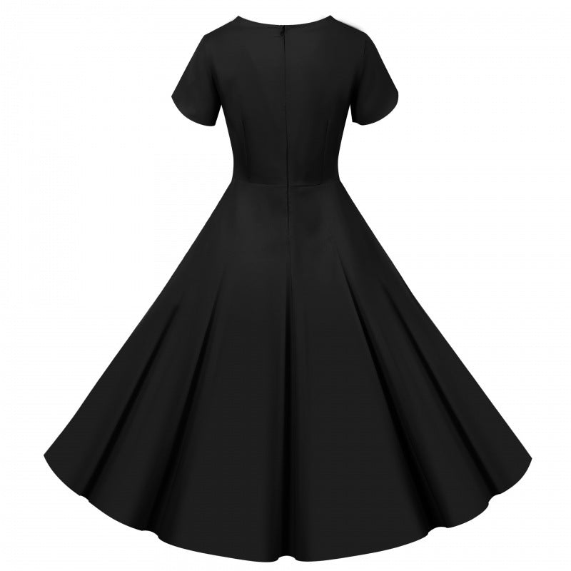 Damen Swingkleid V-Ausschnitt Knöpfe Weit Rock Eveloria