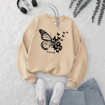 Damen Sweatshirt Schmetterlingsmotiv Lässiger Schnitt Grau Eveloria