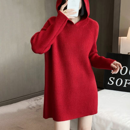 Damen Strickkleid mit Kapuze Lässiger Schnitt Eveloria