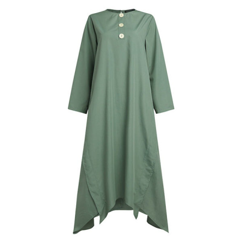 Damen Longshirt Asymmetrisch Knopfdetail Blau Eveloria