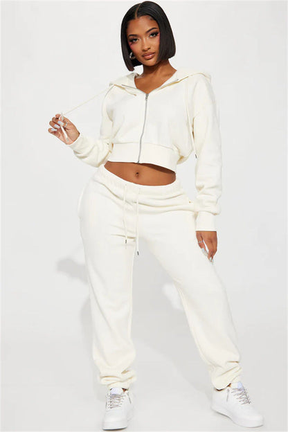 Damen Sweatset Cropped Hoodie Weite Hose Grau