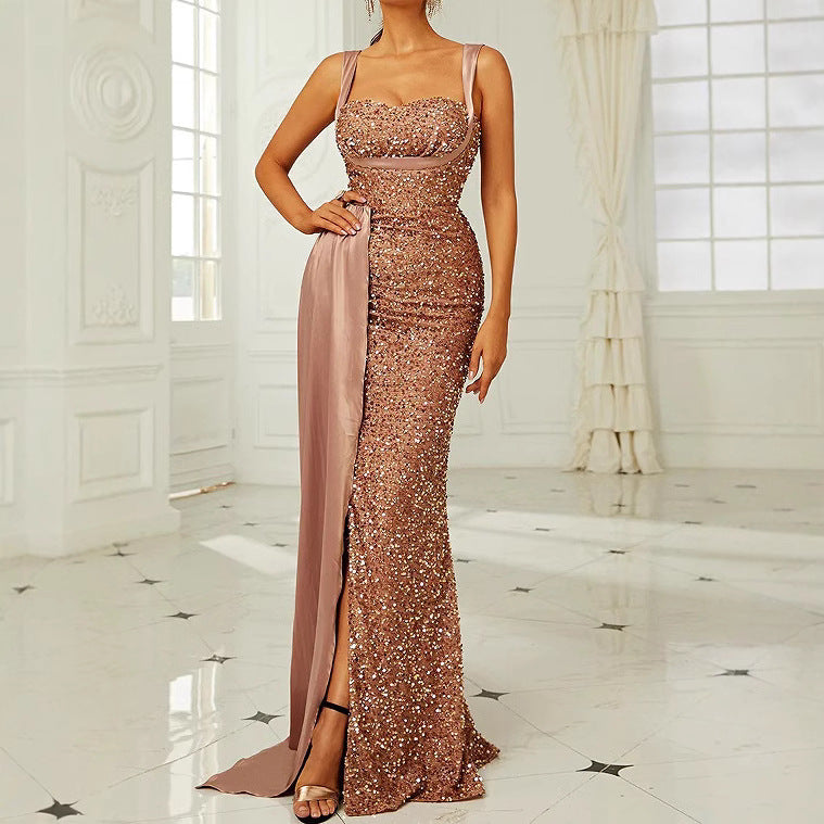 Eveloria Damen Abendkleid Pailletten Elegant Schwarz - Eveloria