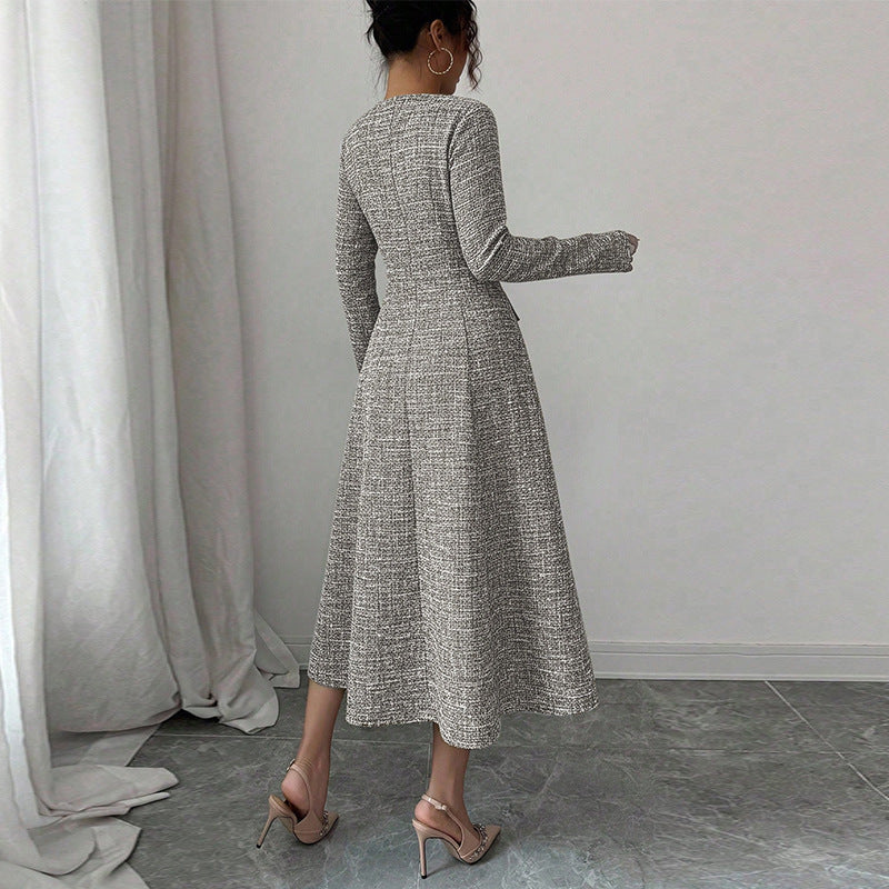 Damen Tweed-Kleid Elegantes Design Mit Taschen