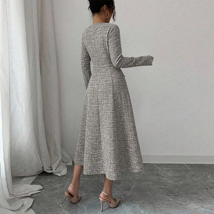 Damen Tweed-Kleid Elegantes Design Mit Taschen