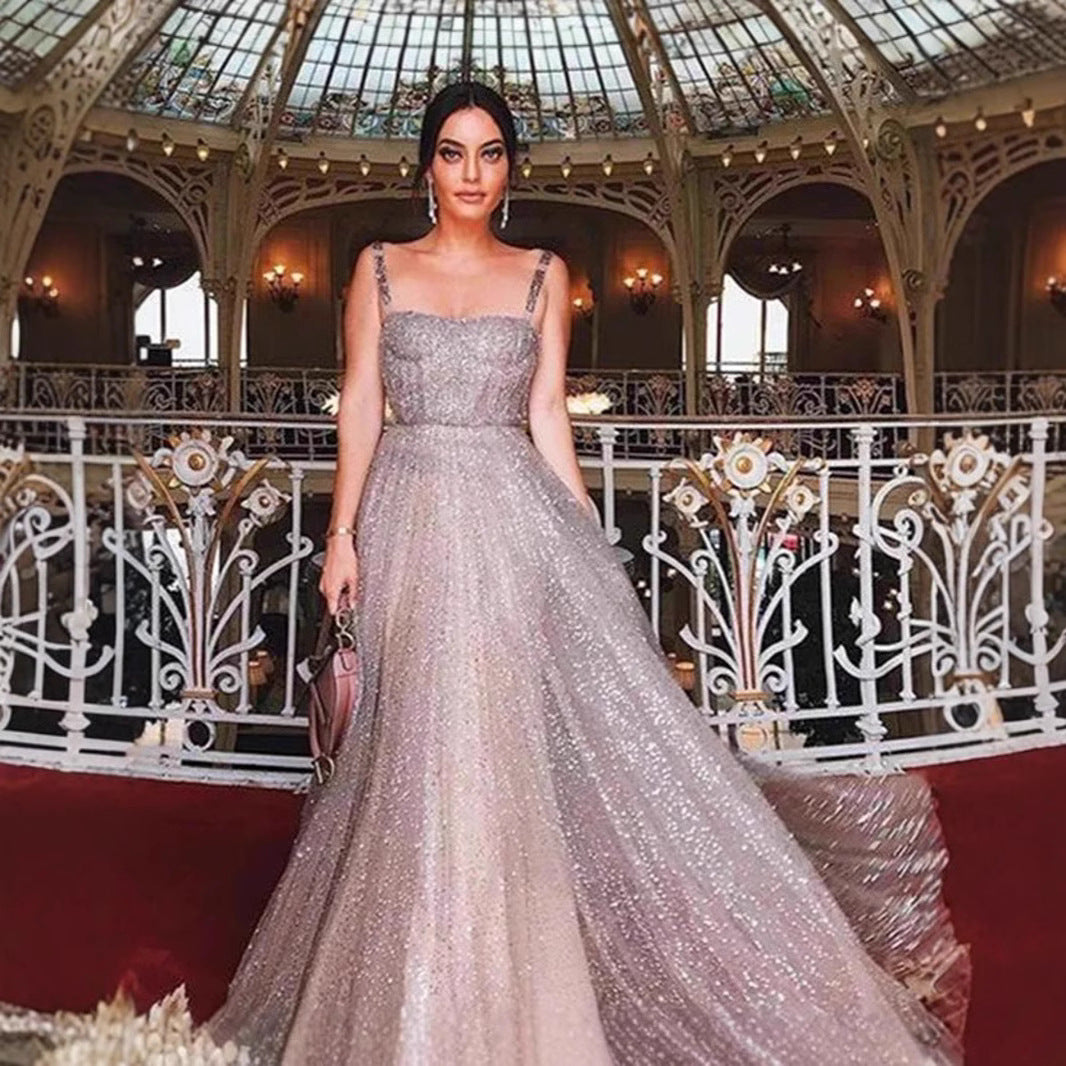 Damen A-Linien Kleid Glitzernd mit Spaghetti-Trägern