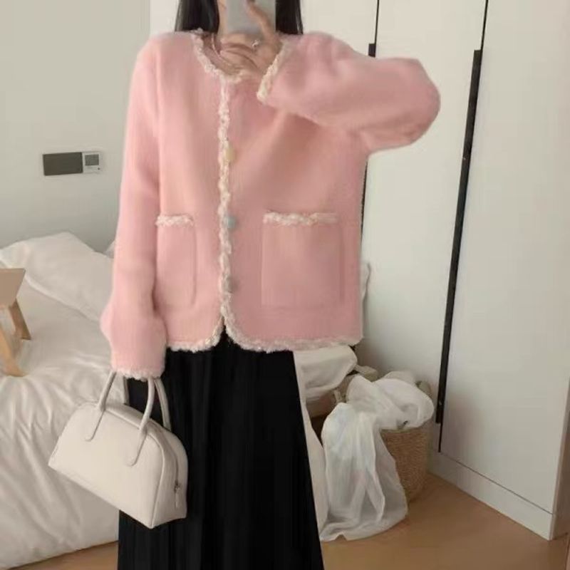 Damen Kuscheljacke Elegant Kontrast Akzente