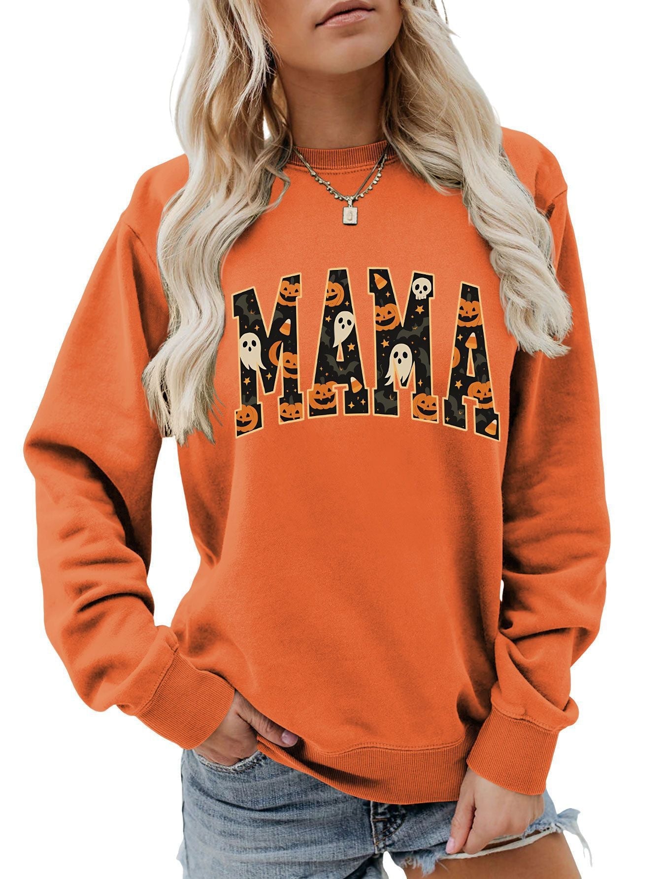 Damen Sweatshirt Halloween-Design Baumwolle Komfort Schnitt