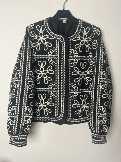 Damen Jacke Patchwork Floralmuster Elegant Eveloria