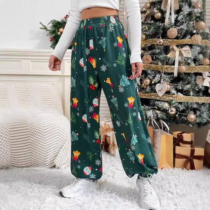 Damen Pyjamahose Weites Bein Festliches Muster Eveloria