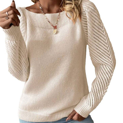 Damen Strickpullover Rundhals mit Lochärmeln Eveloria