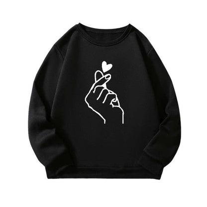 Damen Sweatshirt Kreatives Handzeichen-Motiv Weiches Innenfutter Grau - Eveloria