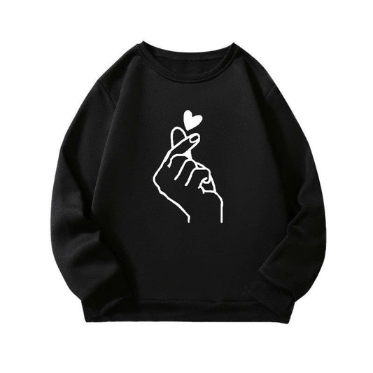 Damen Sweatshirt Kreatives Handzeichen-Motiv Weiches Innenfutter Grau - Eveloria