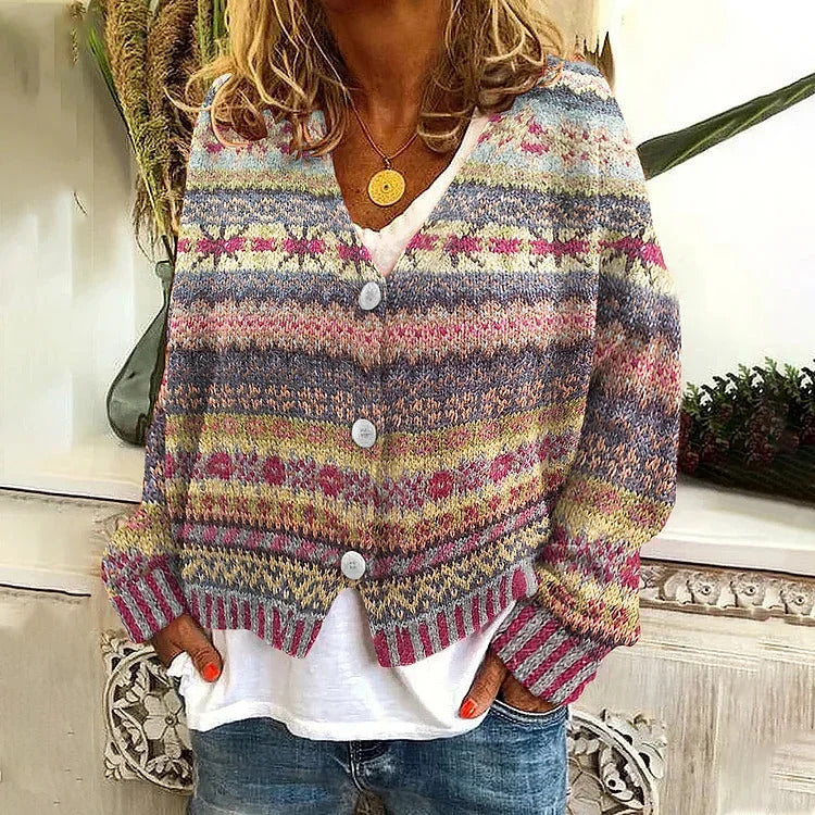 Damen Kurzstrickjacke Verspielt Muster Elegante Knöpfe - Eveloria