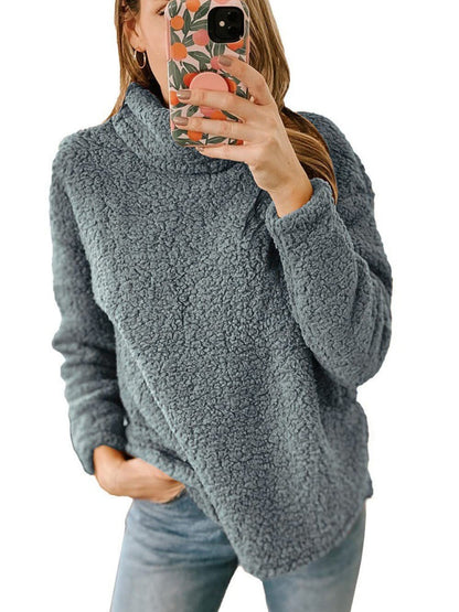 Damen Fleece-Pullover Hochkragen Strukturiert Grau Eveloria