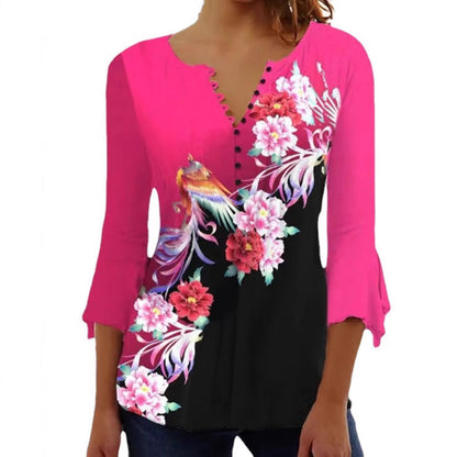 Damen Tunika-Bluse mit Knöpfen bedruckt Eveloria