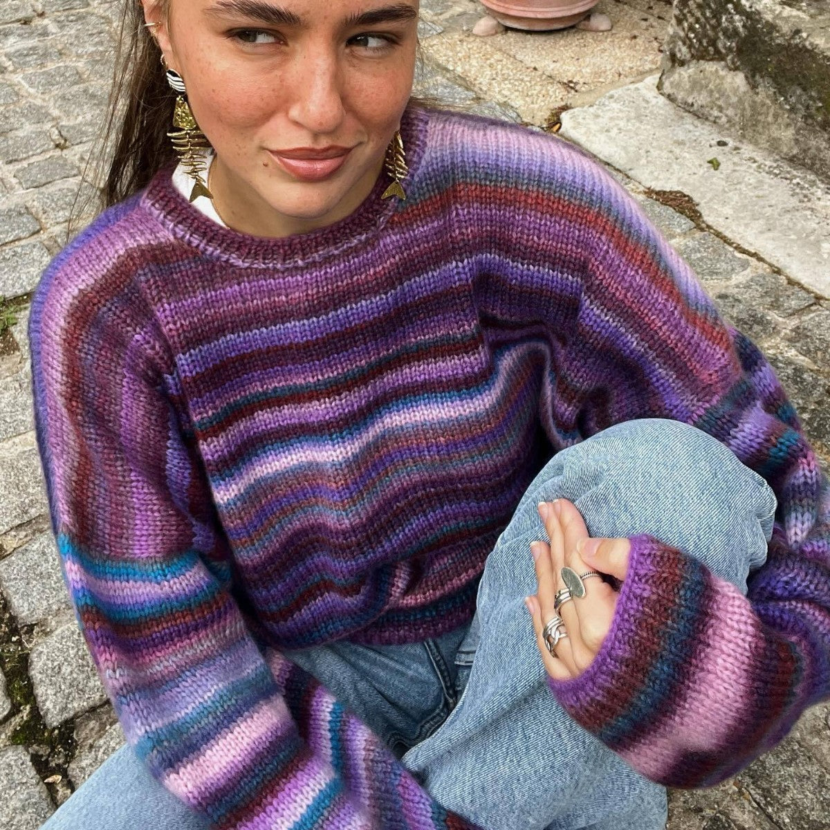 Damen Pullover Gestrickt Farbverlauf Eveloria