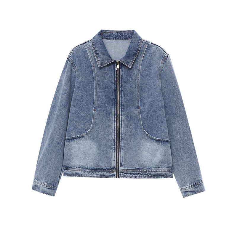 Damen Oversized Denimjacke mit Taschen Blau Eveloria