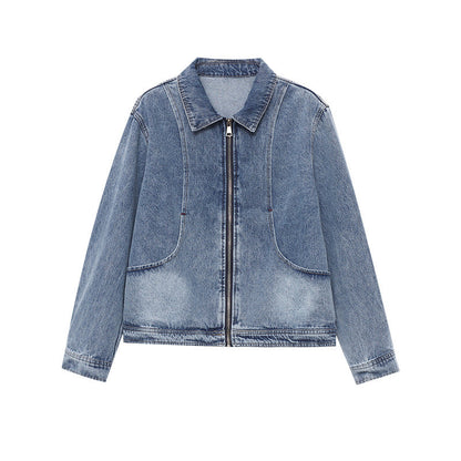 Damen Oversized Denimjacke mit Taschen Blau Eveloria