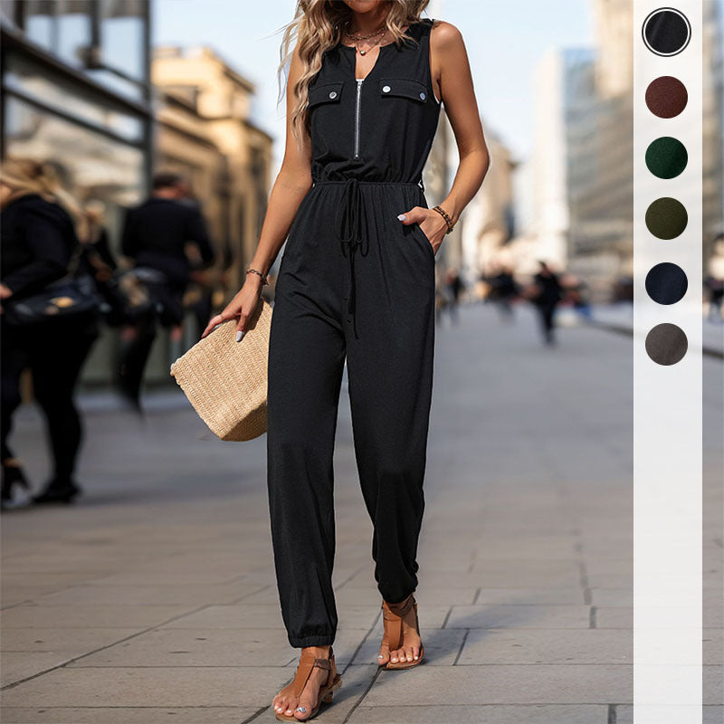 Damen Jumpsuit mit Taschen und verstellbarem Taillenzug - Eveloria