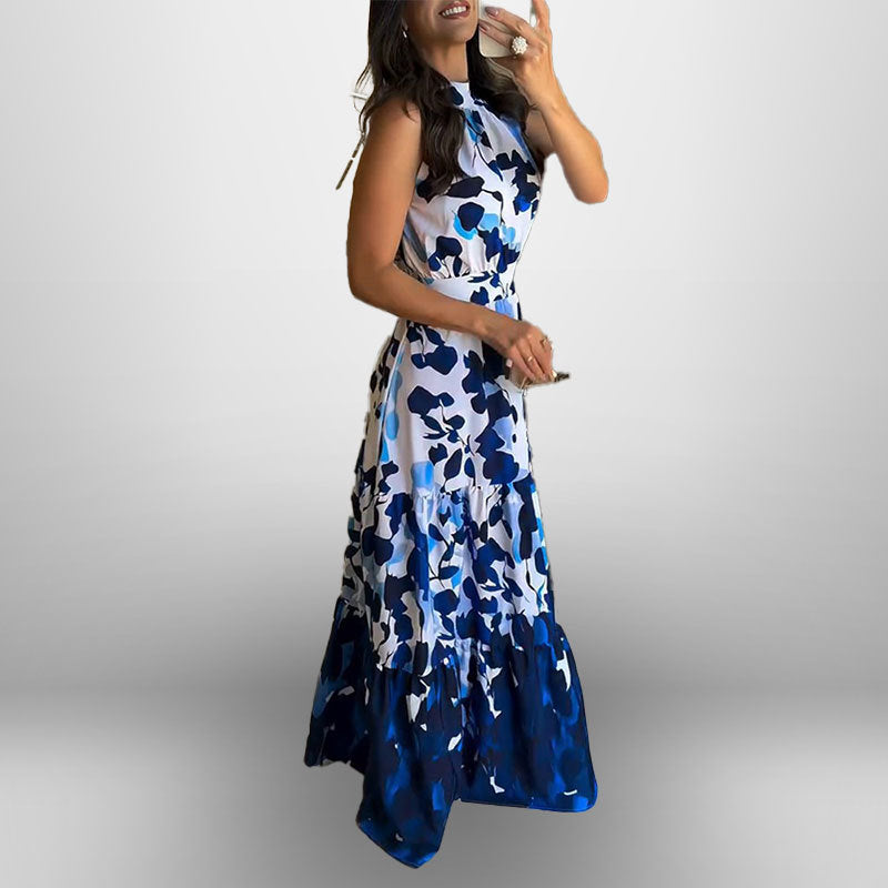 Damen Maxikleid Stehkragen Fließender Rock Eveloria