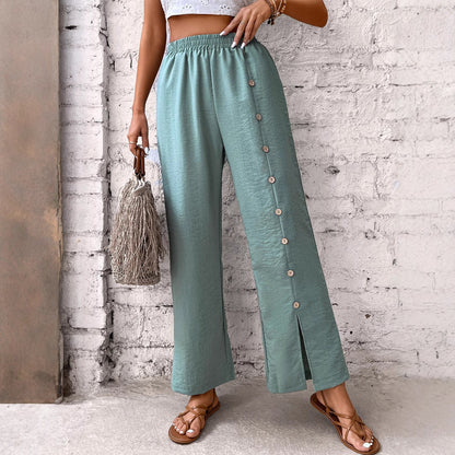 Damen Freizeithose Weit Geschnitten Seitliche Schlitzen Dekorative