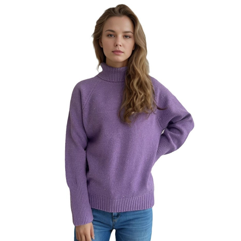 Eveloria Damen Rollkragenpullover Strukturiert Glitzernd