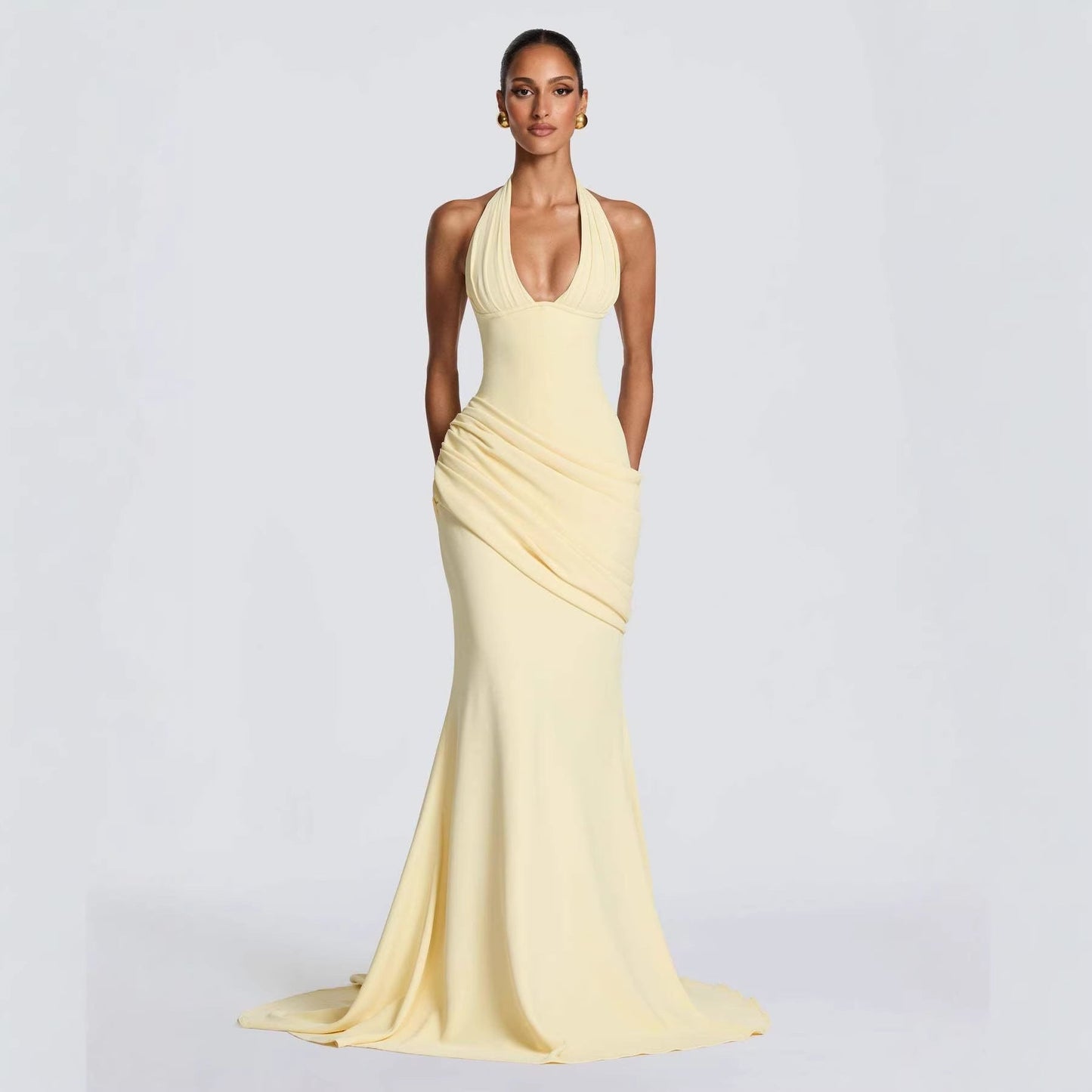 Damen Abendkleid Wickeldesign V-Ausschnitt Eveloria