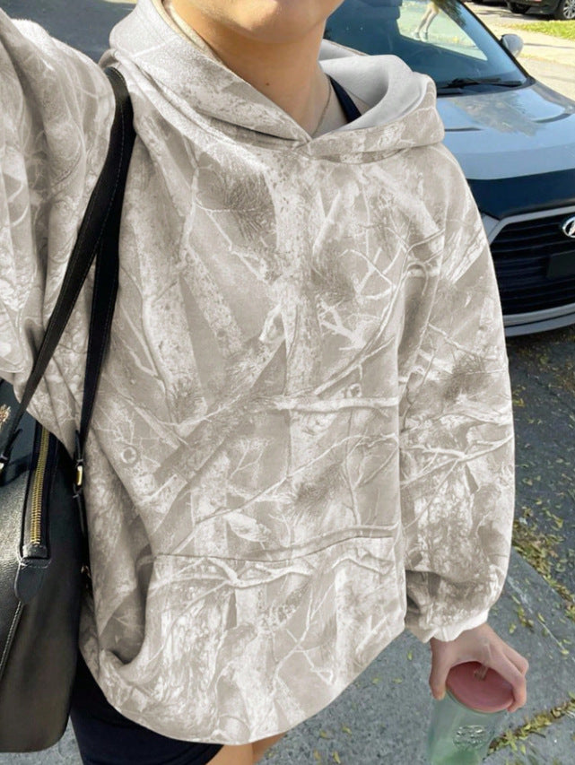 Damen Kapuzenpullover Camouflage Muster Grau