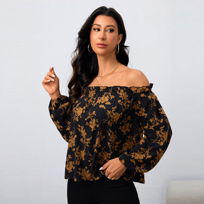 Damen Off-Shoulder Bluse Floralmuster Elastisch