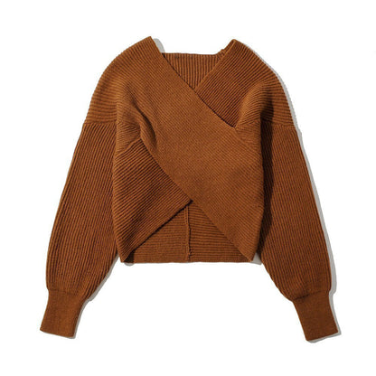 Damen Wickelpullover Modernes Strukturdesign Eveloria