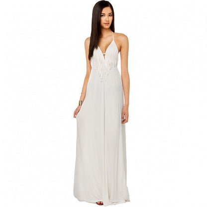 Damen Maxi-Kleid V-Ausschnitt Mit Fransen