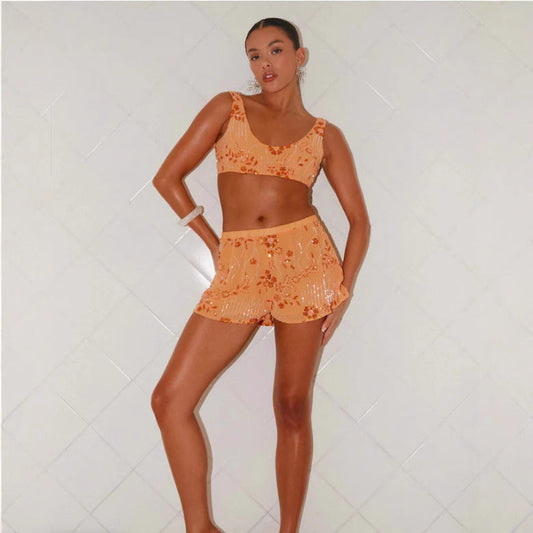 Damen Bikini-Set Glitzernde Blumen Figurbetonter Schnitt - Eveloria