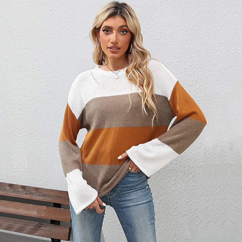 Damen Strickpullover Blockstreifenmuster Eveloria