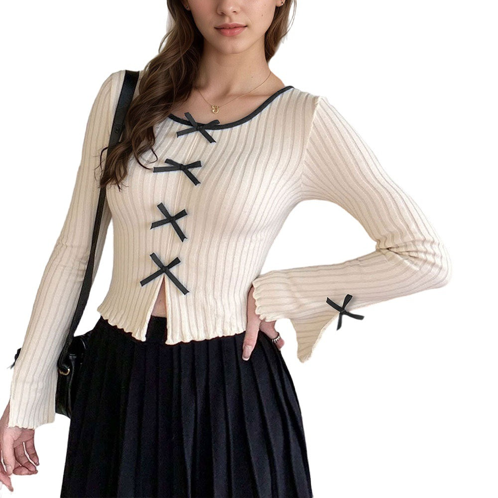 Damen Langarmshirt Dekorativen Schleifchen-Details Eveloria