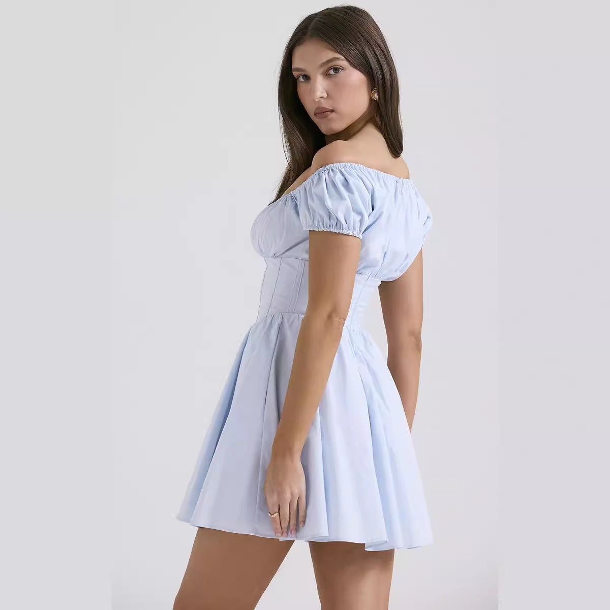 Damen Sommerkleid Raffungsausschnitt Knopfdetail Eveloria