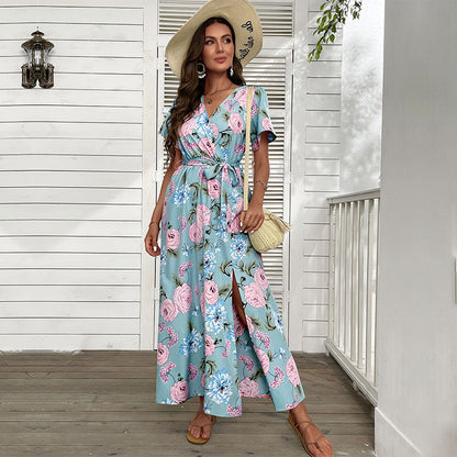 Damen Maxikleid Floralmuster Elegante Wickeloptik - Eveloria