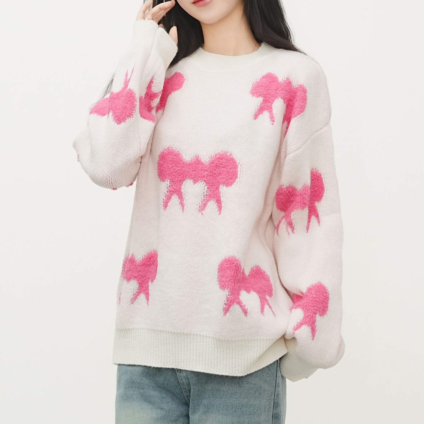 Damen Pullover Grobstrick Tiermotiv Lässig Beige - Eveloria