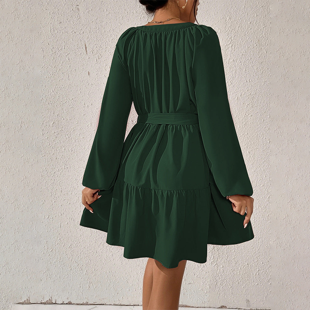 Damen Wickelkleid Rüschendetails Taillengürtel Eveloria