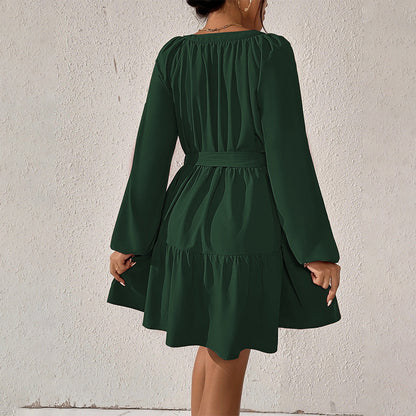Damen Wickelkleid Rüschendetails Taillengürtel Eveloria