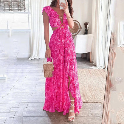 Damen Maxikleid mit Cut-Out-Design und Rüschenausschnitt